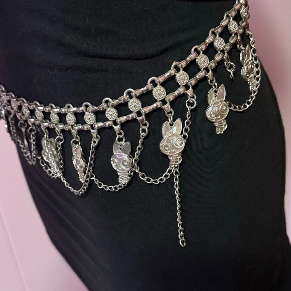 Vintage POWERPUFF GIRLS Silver Tone Waist Chain Charm Belt- Blossom Bubbles - Picture 6 of 12